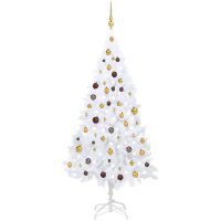 Belyst plastgran med kulor vit 180 cm PVC vidaXL