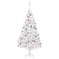 Belyst plastgran med kulor vit 210 cm PVC vidaXL