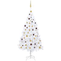 Belyst plastgran med kulor vit 210 cm PVC vidaXL