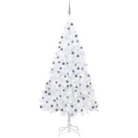 Belyst plastgran med kulor vit 210 cm PVC vidaXL