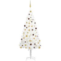 Belyst plastgran med kulor vit 210 cm vidaXL