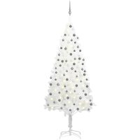 Belyst plastgran med kulor vit 210 cm vidaXL