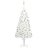 Belyst plastgran med kulor vit 240 cm vidaXL