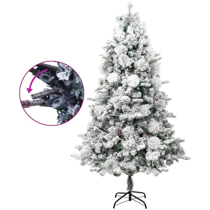 Belyst plastgran med snö och kottar 195 cm PVC&PE vidaXL 195 x 95 cm – bild 3