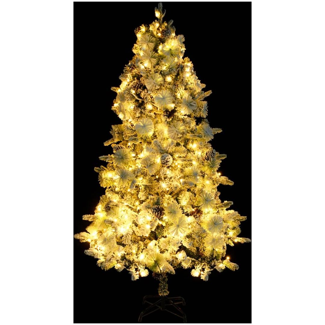 Belyst plastgran med snö och kottar 195 cm PVC&PE vidaXL 195 x 95 cm – bild 5