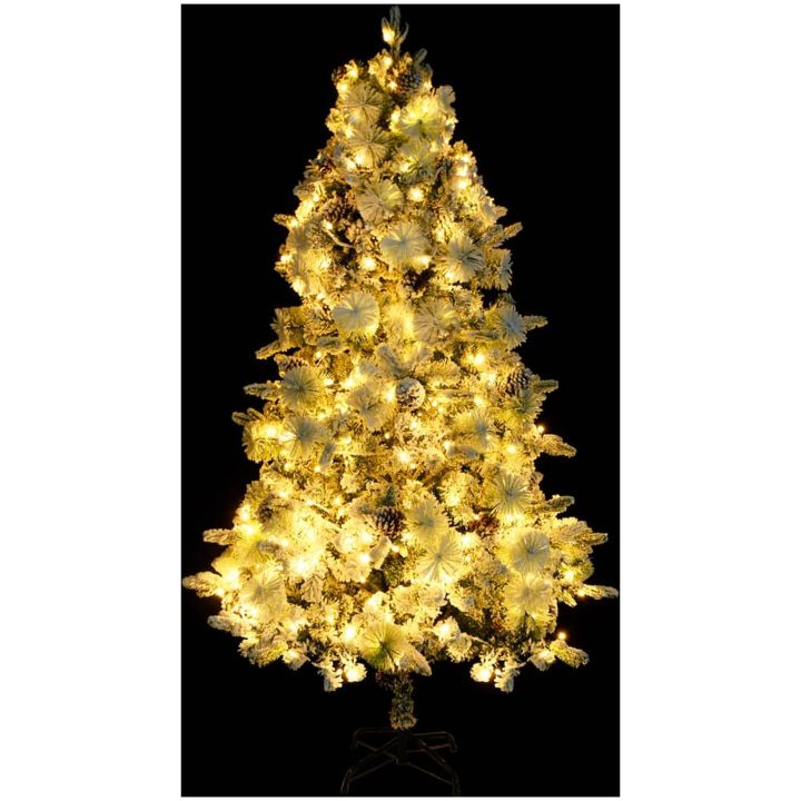 Belyst plastgran med snö och kottar 195 cm PVC&PE vidaXL 195 x 95 cm – bild 5