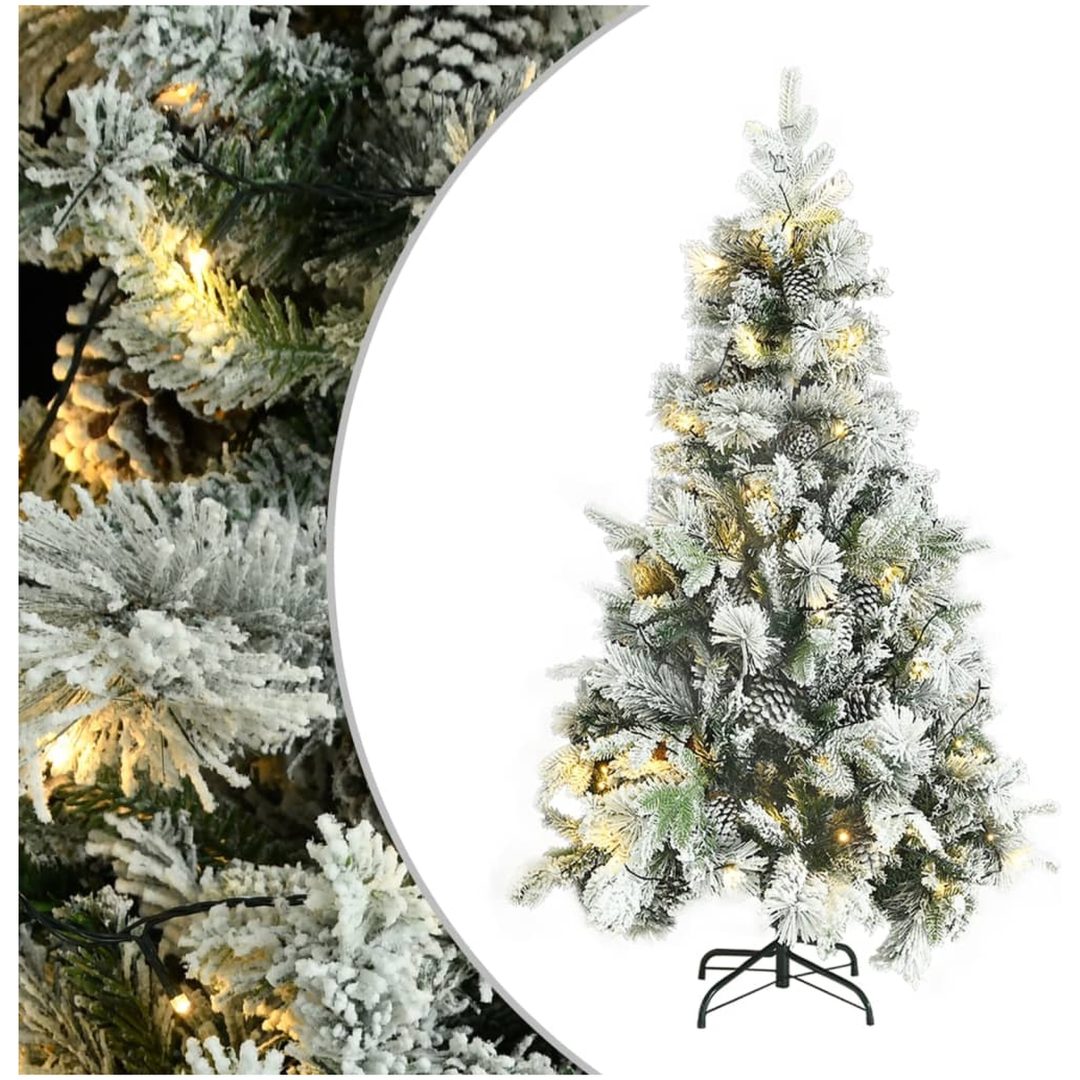Belyst plastgran med snö och kottar 195 cm PVC&PE vidaXL 195 x 95 cm