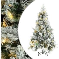Belyst plastgran med snö och kottar 195 cm PVC&PE vidaXL