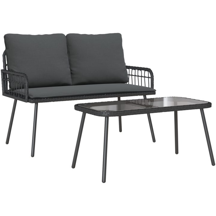 Bistro-set med dynor 2 delar svart konstrotting vidaXL 90 x 45 x 43 cm, 106 x 51 x 90 cm – bild 2