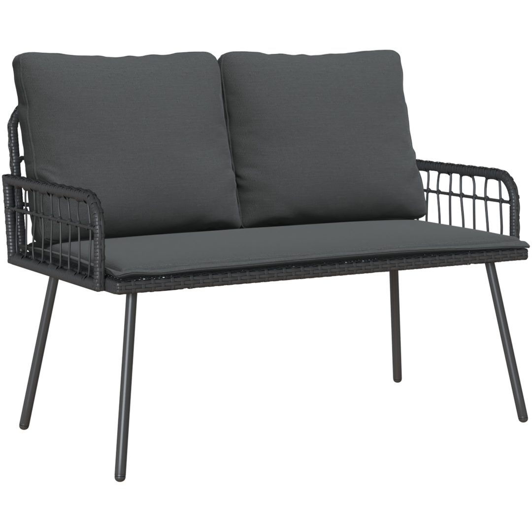 Bistro-set med dynor 2 delar svart konstrotting vidaXL 90 x 45 x 43 cm, 106 x 51 x 90 cm – bild 5