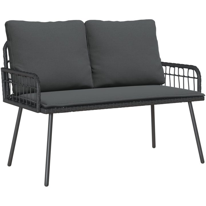 Bistro-set med dynor 2 delar svart konstrotting vidaXL 90 x 45 x 43 cm, 106 x 51 x 90 cm – bild 5