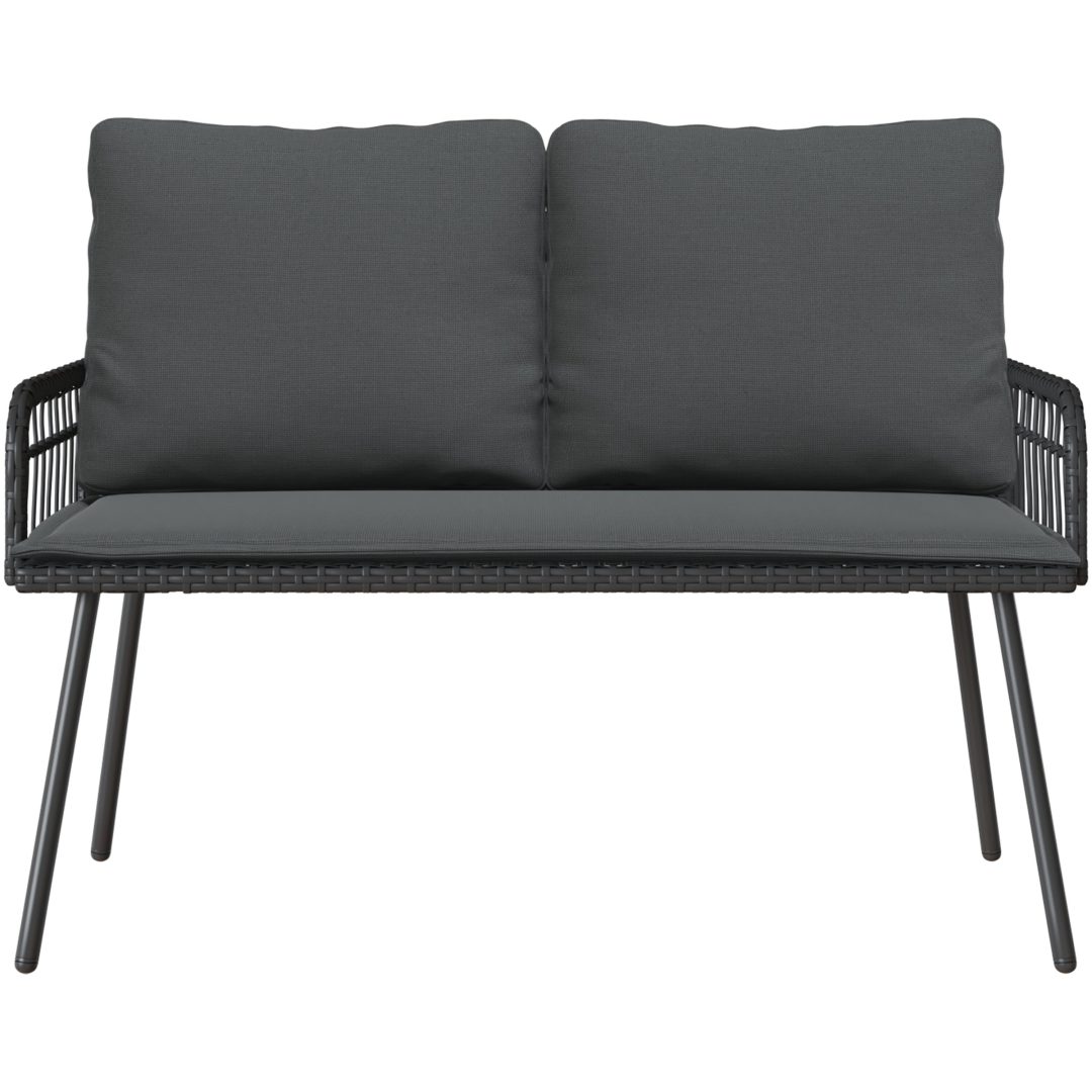 Bistro-set med dynor 2 delar svart konstrotting vidaXL 90 x 45 x 43 cm, 106 x 51 x 90 cm – bild 7