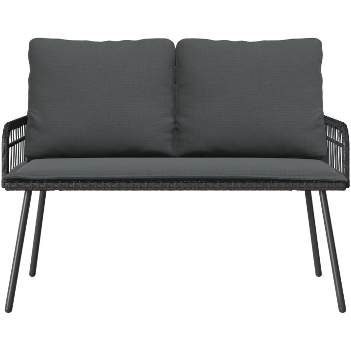 Bistro-set med dynor 2 delar svart konstrotting vidaXL 90 x 45 x 43 cm, 106 x 51 x 90 cm – bild 7