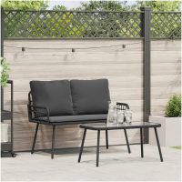 Bistro-set med dynor 2 delar svart konstrotting vidaXL