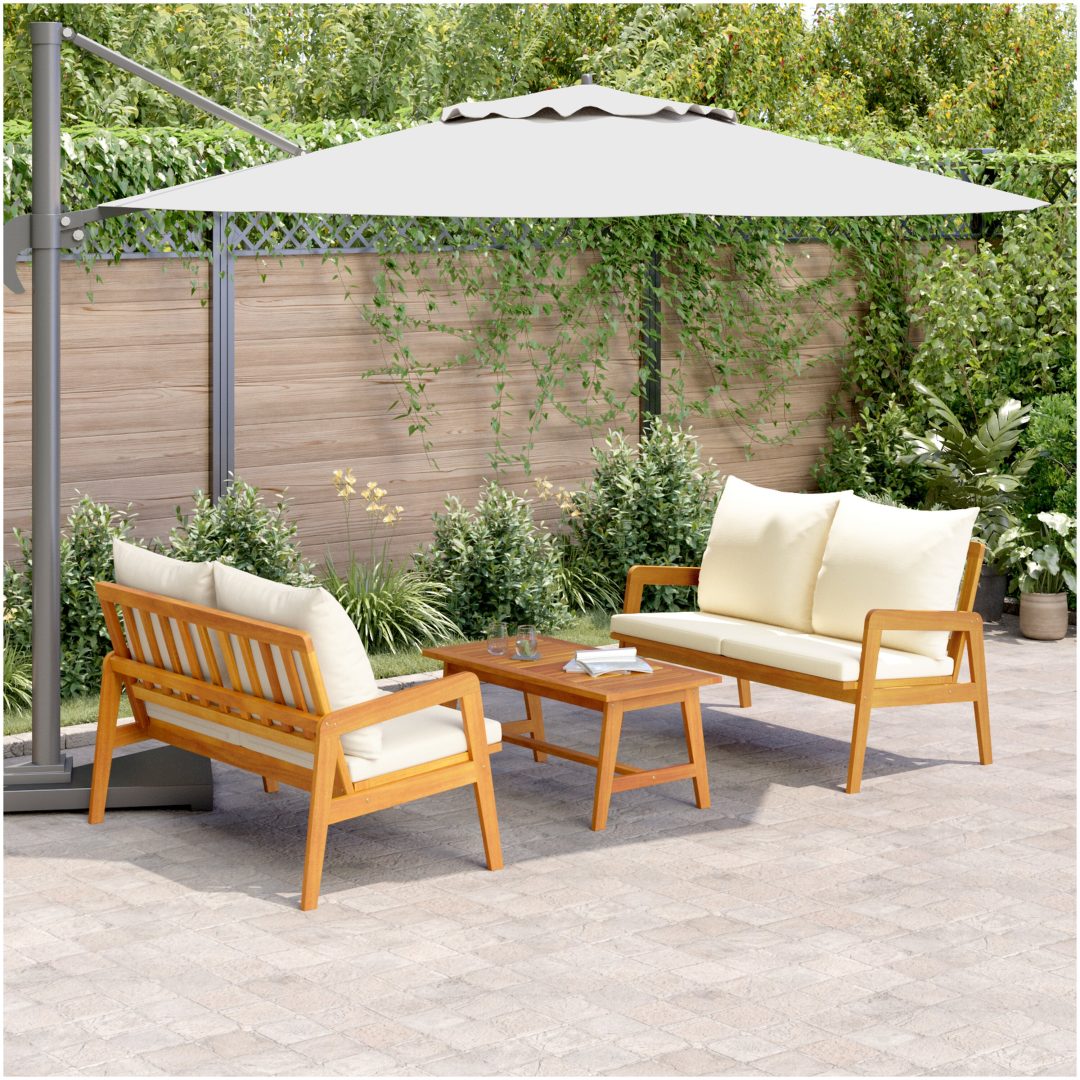 Bistro-set med dynor 3 delar massivt akaciaträ vidaXL 90 x 45 x 40 cm, 115 x 65 x 71 cm – bild 4
