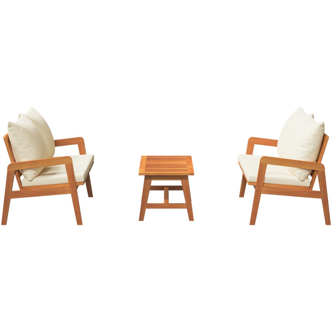 Bistro-set med dynor 3 delar massivt akaciaträ vidaXL 90 x 45 x 40 cm, 115 x 65 x 71 cm – bild 7