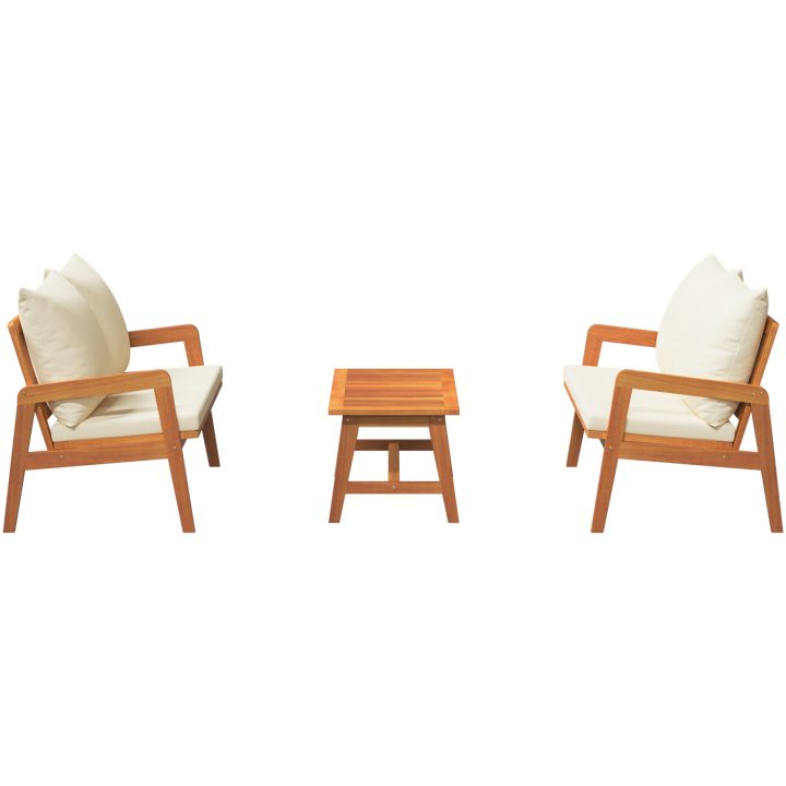 Bistro-set med dynor 3 delar massivt akaciaträ vidaXL 90 x 45 x 40 cm, 115 x 65 x 71 cm – bild 7