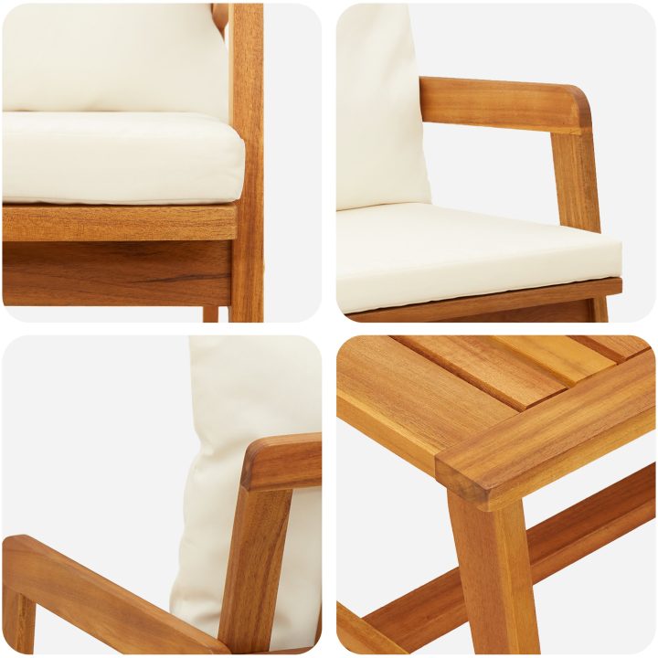 Bistro-set med dynor 3 delar massivt akaciaträ vidaXL 90 x 45 x 40 cm, 115 x 65 x 71 cm – bild 8