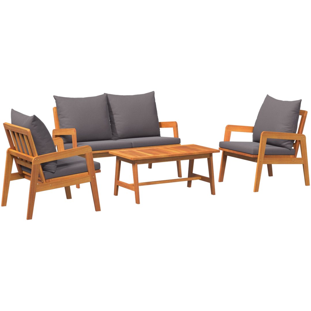 Bistro-set med dynor 4 delar massivt akaciaträ vidaXL 114,5 x 70,5 x 71 cm, 75 x 45 x 38 cm, 65 x 59,5 x 7 – bild 2