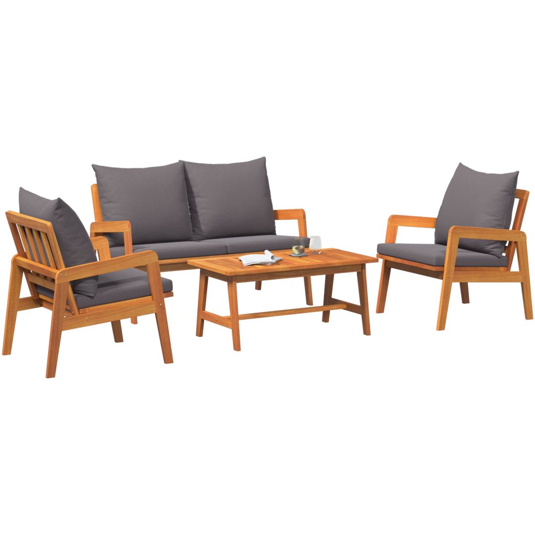 Bistro-set med dynor 4 delar massivt akaciaträ vidaXL 114,5 x 70,5 x 71 cm, 75 x 45 x 38 cm, 65 x 59,5 x 7 – bild 3