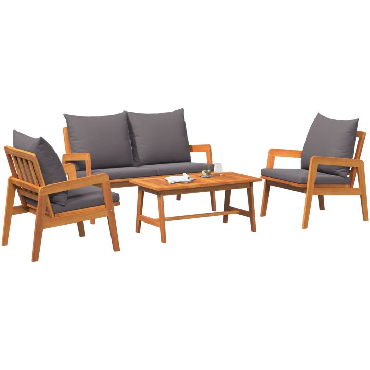 Bistro-set med dynor 4 delar massivt akaciaträ vidaXL 114,5 x 70,5 x 71 cm, 75 x 45 x 38 cm, 65 x 59,5 x 7 – bild 3