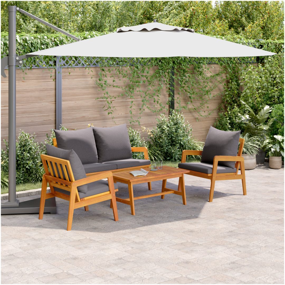 Bistro-set med dynor 4 delar massivt akaciaträ vidaXL 114,5 x 70,5 x 71 cm, 75 x 45 x 38 cm, 65 x 59,5 x 7 – bild 4
