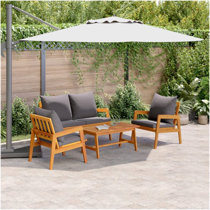 Bistro-set med dynor 4 delar massivt akaciaträ vidaXL 114,5 x 70,5 x 71 cm, 75 x 45 x 38 cm, 65 x 59,5 x 7 – bild 4