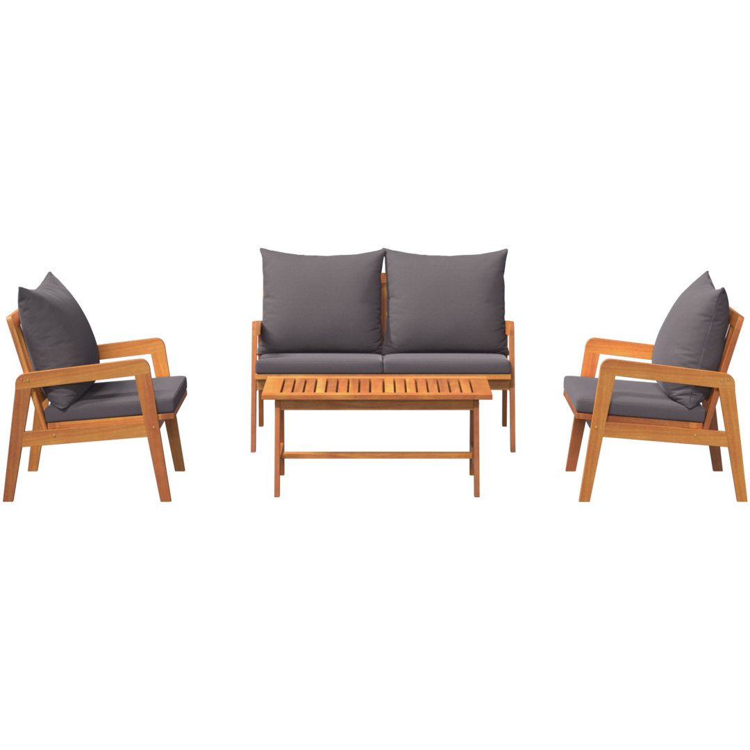 Bistro-set med dynor 4 delar massivt akaciaträ vidaXL 114,5 x 70,5 x 71 cm, 75 x 45 x 38 cm, 65 x 59,5 x 7 – bild 8