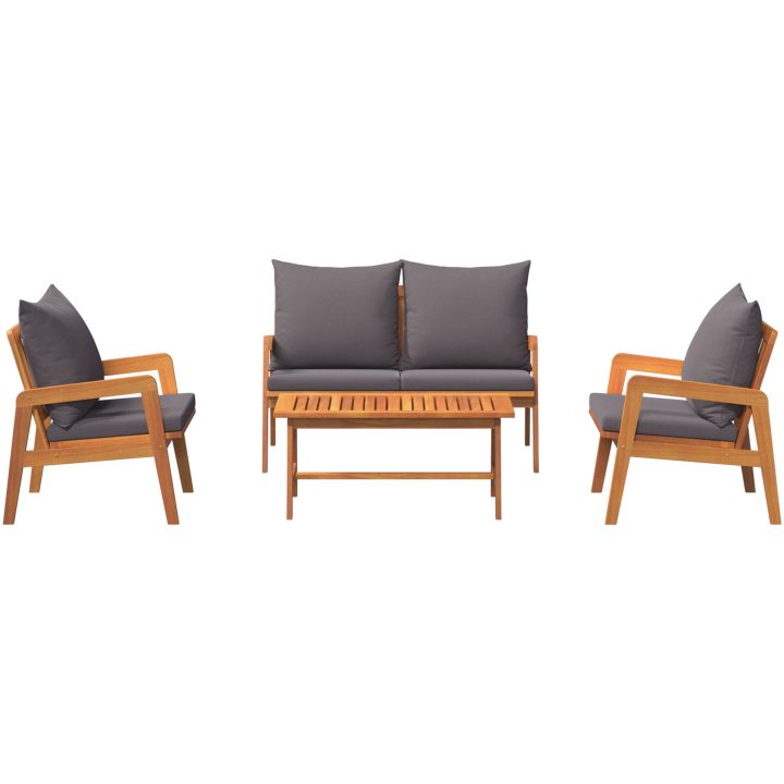 Bistro-set med dynor 4 delar massivt akaciaträ vidaXL 114,5 x 70,5 x 71 cm, 75 x 45 x 38 cm, 65 x 59,5 x 7 – bild 8