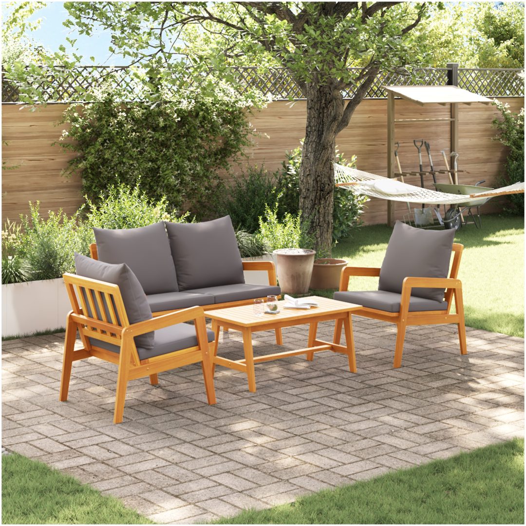 Bistro-set med dynor 4 delar massivt akaciaträ vidaXL 114,5 x 70,5 x 71 cm, 75 x 45 x 38 cm, 65 x 59,5 x 7