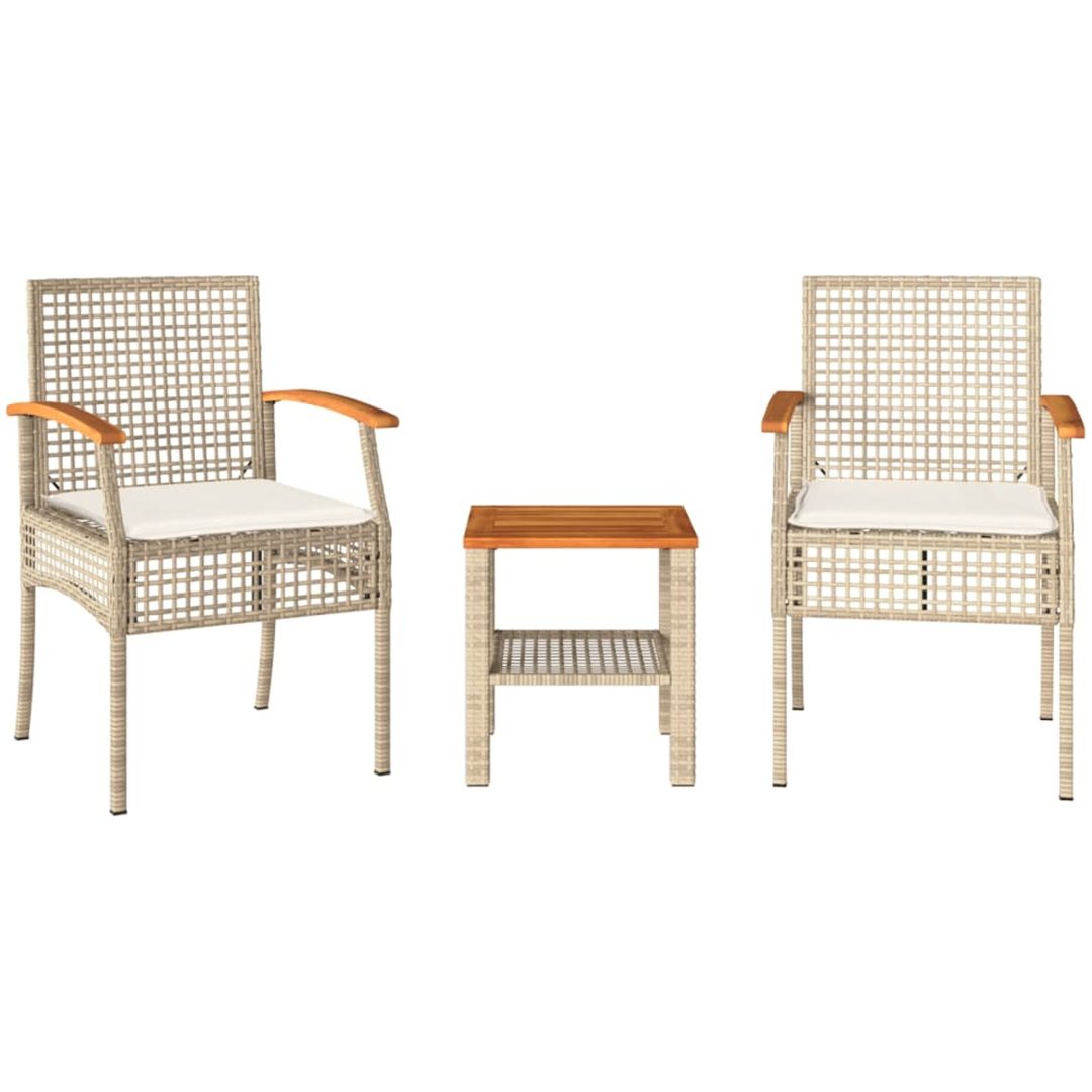 Bistrogrupp 3 delar med dynor beige konstrotting akaciaträ vidaXL – bild 2