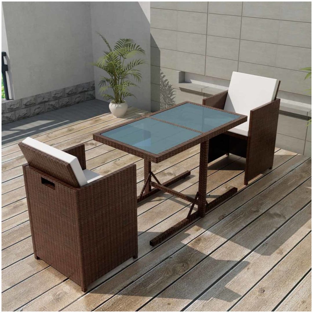 Bistrogrupp 3 delar med dynor konstrotting brun vidaXL