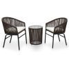 Bistrogrupp 3 delar med dynor PE-rotting brun vidaXL – miniatyr 1