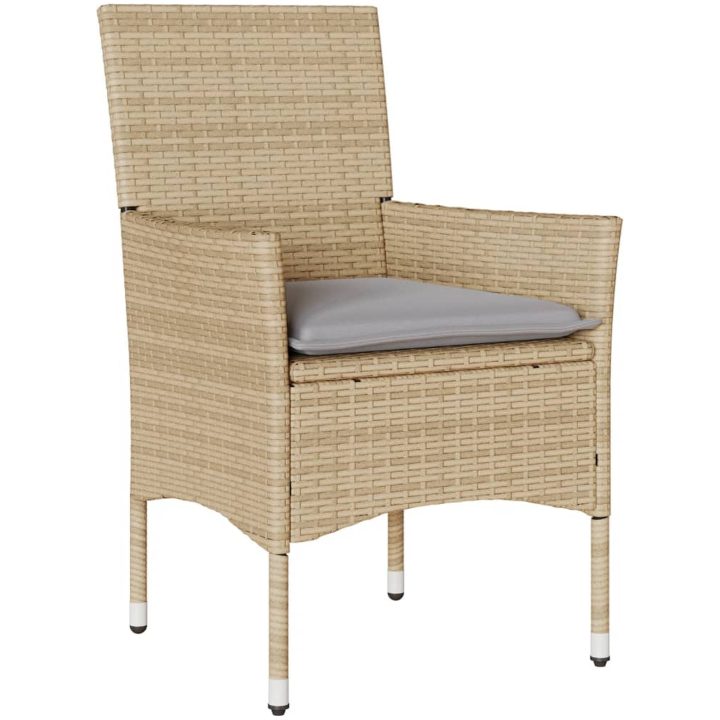 Bistrogrupp med dynor 3 delar beige konstrotting och glas vidaXL – bild 3