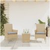 Bistrogrupp med dynor 3 delar beige konstrotting och glas vidaXL – miniatyr 1