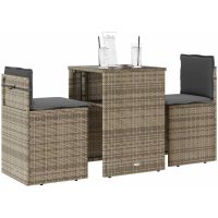 Bistrogrupp med dynor 3 delar beige konstrotting vidaXL