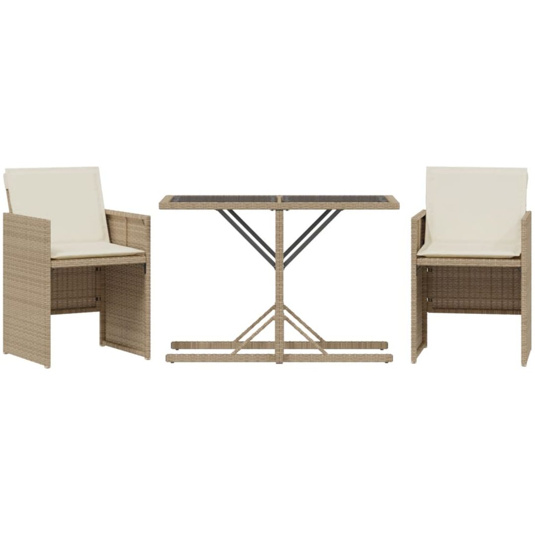 Bistrogrupp med dynor 3 delar beige konstrotting vidaXL – bild 2