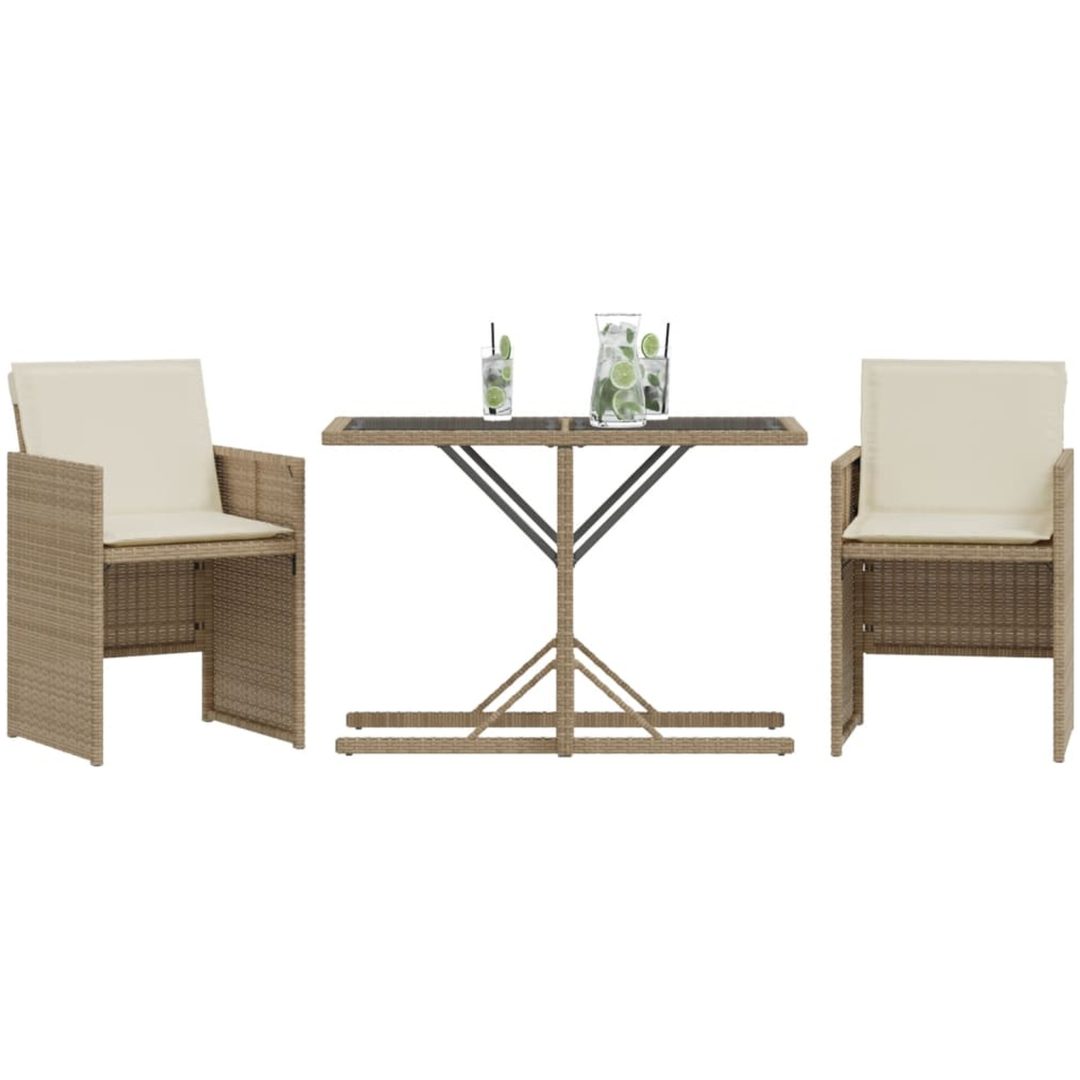 Bistrogrupp med dynor 3 delar beige konstrotting vidaXL – bild 3