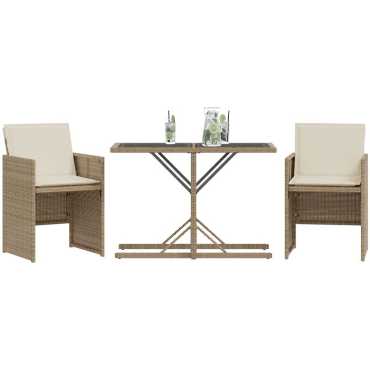 Bistrogrupp med dynor 3 delar beige konstrotting vidaXL – bild 3