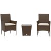 Bistrogrupp med dynor 3 delar brun konstrotting och glas vidaXL – miniatyr 2
