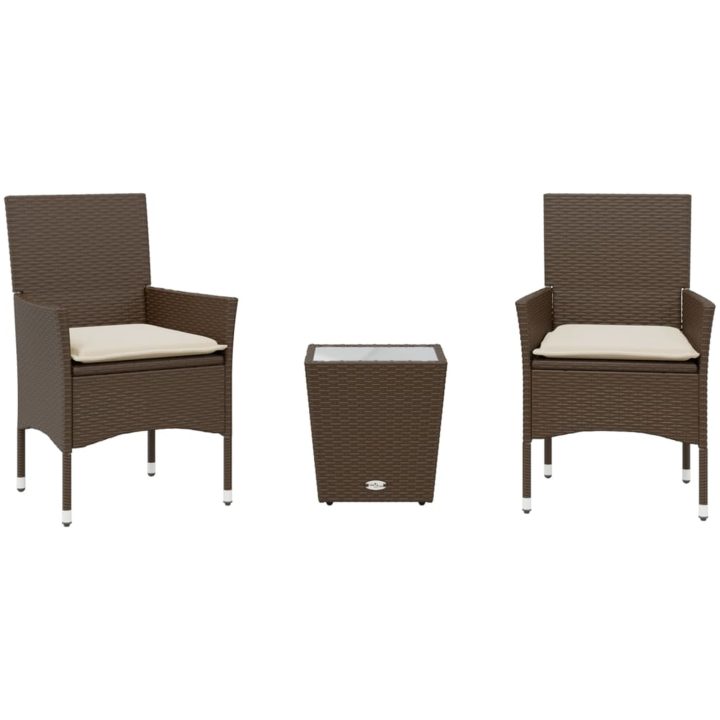 Bistrogrupp med dynor 3 delar brun konstrotting och glas vidaXL – bild 2
