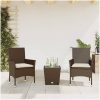 Bistrogrupp med dynor 3 delar brun konstrotting och glas vidaXL – miniatyr 1