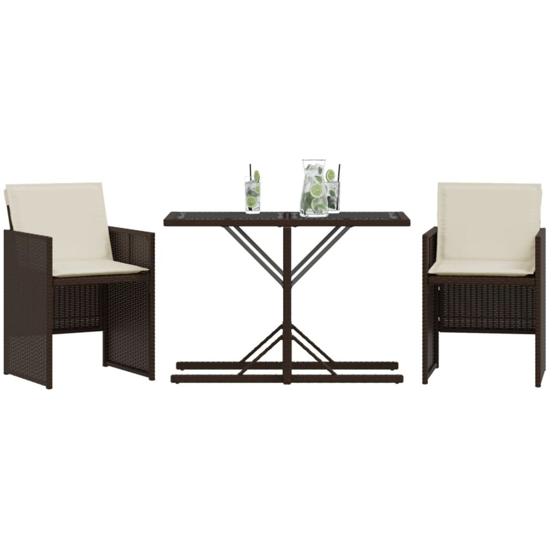 Bistrogrupp med dynor 3 delar brun konstrotting vidaXL – bild 3