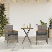 Bistrogrupp med dynor 3 delar grå konstrotting och akaciaträ vidaXL