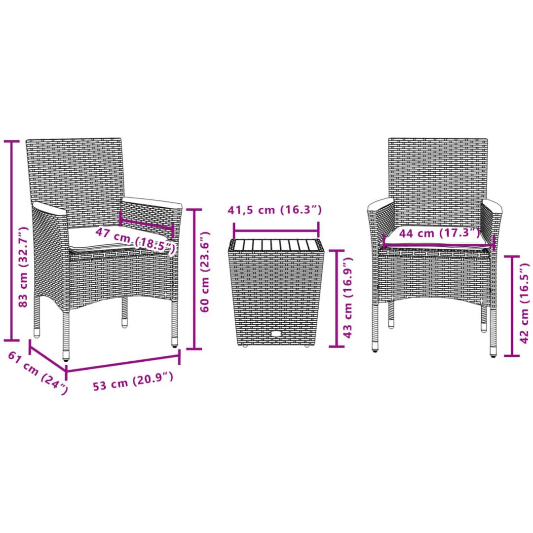 Bistrogrupp med dynor 3 delar grå konstrotting och glas vidaXL – bild 7