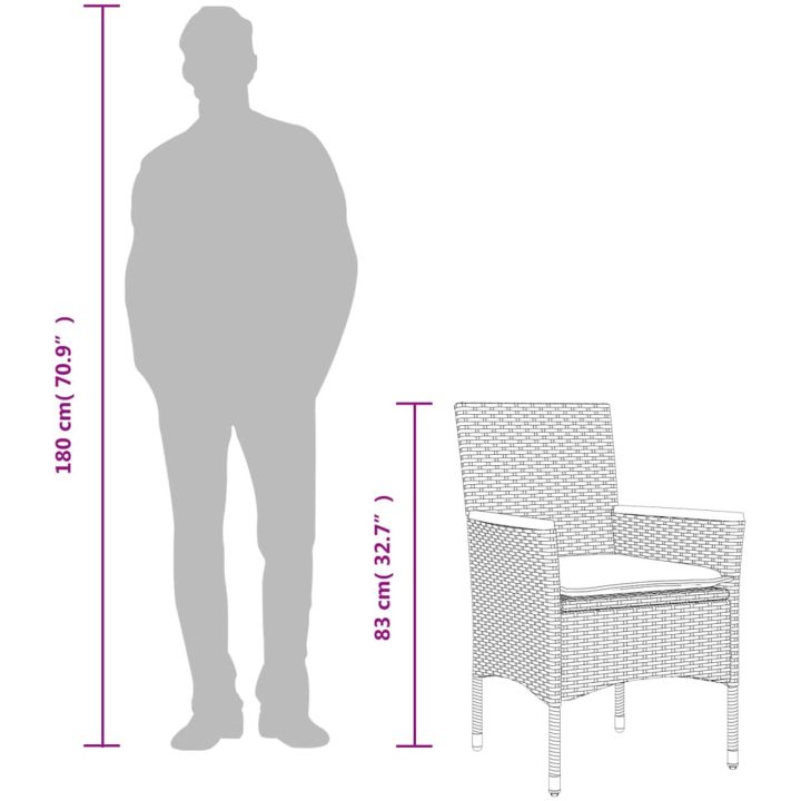 Bistrogrupp med dynor 3 delar grå konstrotting och glas vidaXL – bild 10