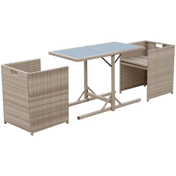 Bistrogrupp med dynor 3 delar konstrotting beige vidaXL – bild 4