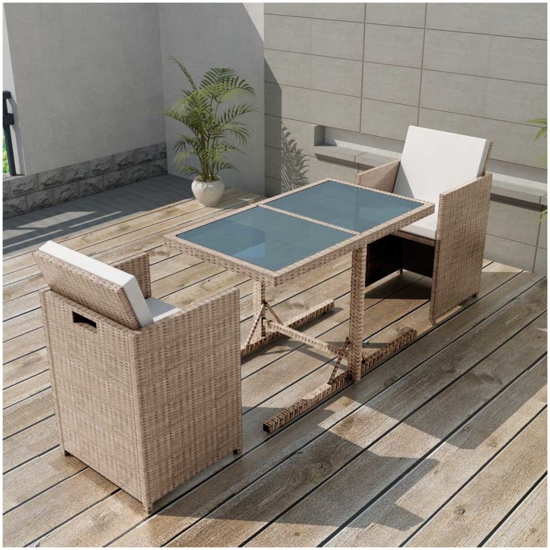 Bistrogrupp med dynor 3 delar konstrotting beige vidaXL