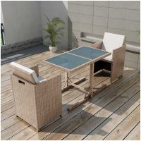 Bistrogrupp med dynor 3 delar konstrotting beige vidaXL
