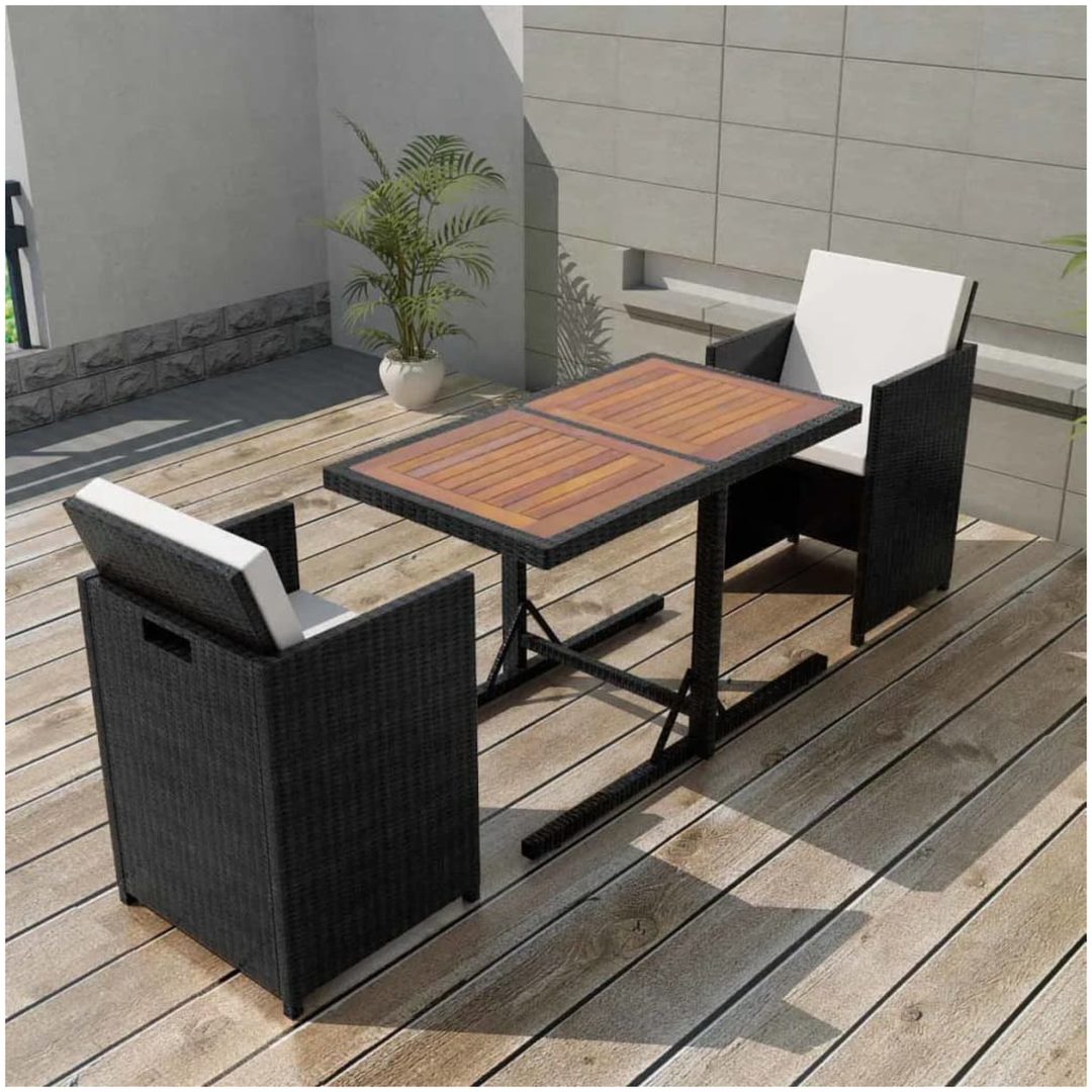 Bistrogrupp med dynor 3 delar konstrotting svart vidaXL